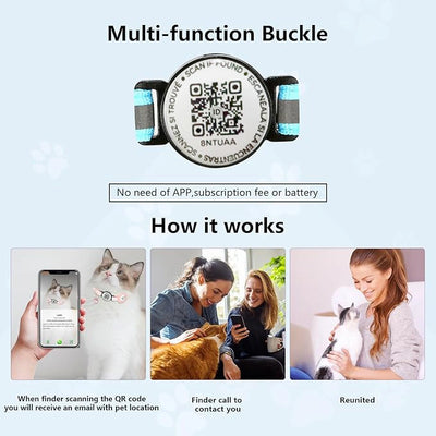 Smart Cat Collar with Lost Pet QR Code, AirTag & TrackerOne Tag Compatible, Adjustable Reflective Cat Collar with Bell