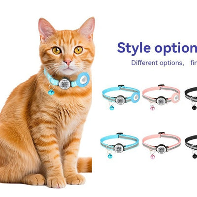 Smart Cat Collar with Lost Pet QR Code, AirTag & TrackerOne Tag Compatible, Adjustable Reflective Cat Collar with Bell