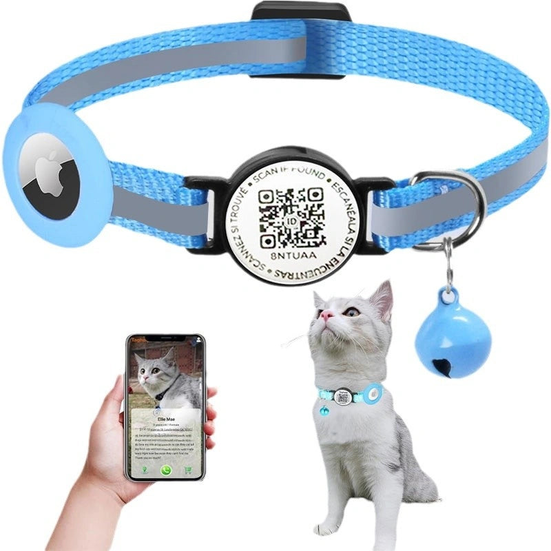 Smart Cat Collar with Lost Pet QR Code, AirTag & TrackerOne Tag Compatible, Adjustable Reflective Cat Collar with Bell