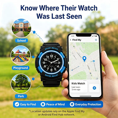 Kids Anti-Lost Quartz Watch | Works with Apple Find My & Android Find Hub