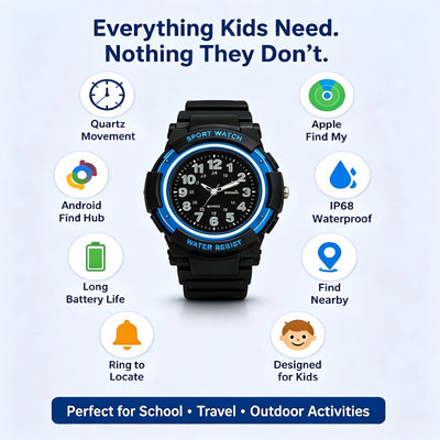 Kids Anti-Lost Quartz Watch | Works with Apple Find My & Android Find Hub