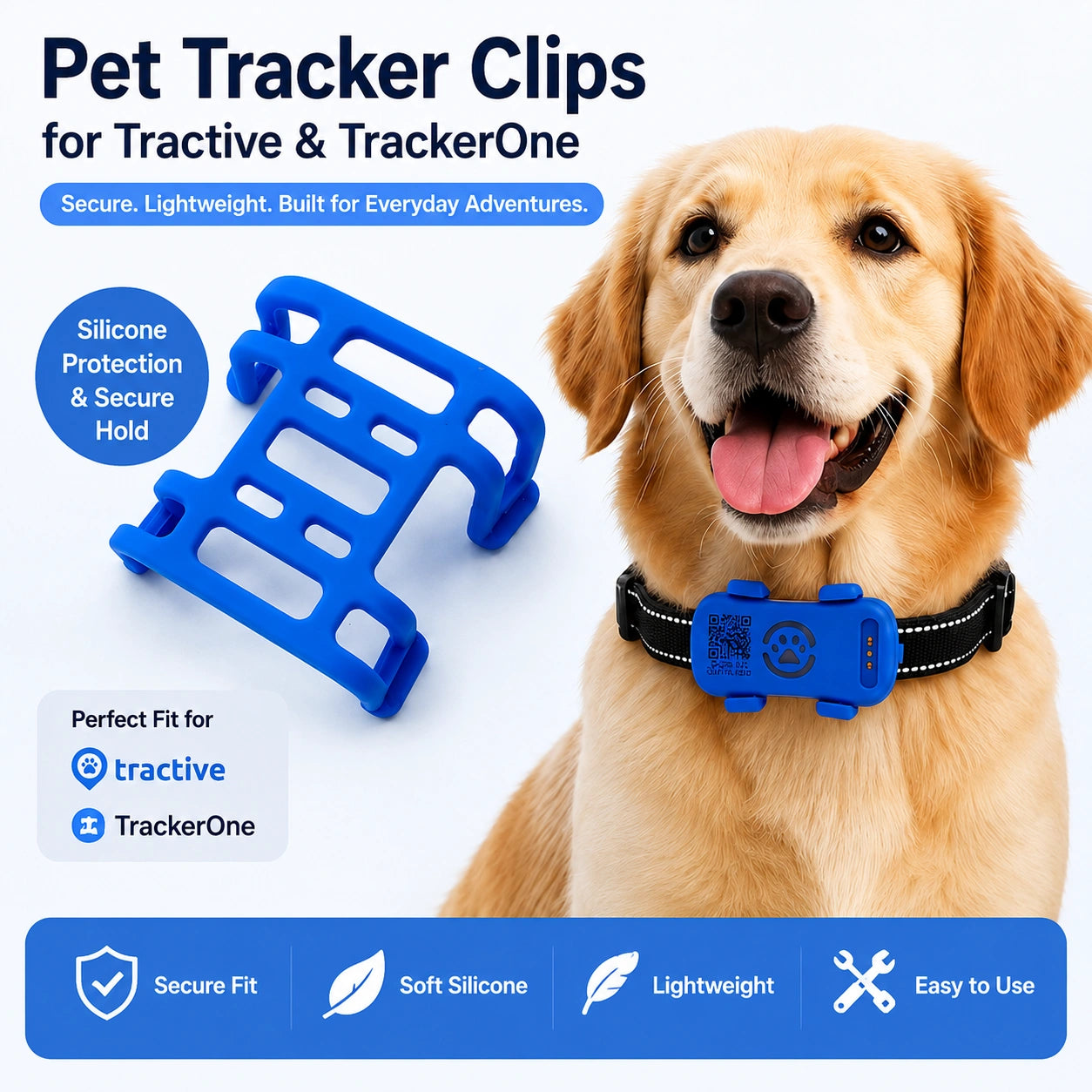 5-pack Pet Tracker Clips for TrackerOne – Silicone GPS Tracker Holder, Secure Collar Mount, 38mm × 30mm × 20mm